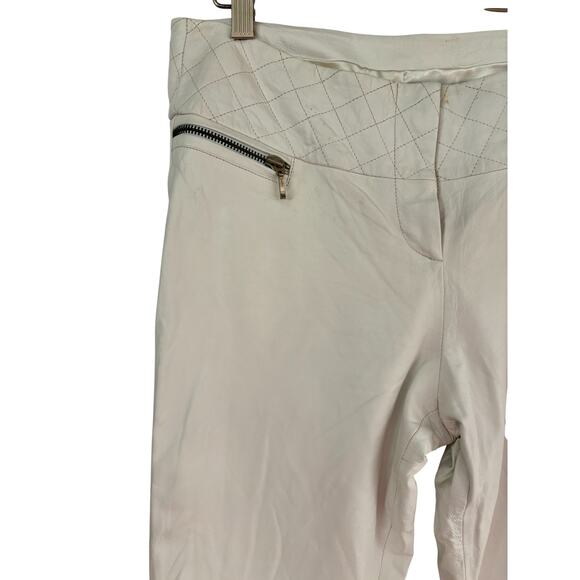 Cache White Lined Leather Pant Zipper Pockets Quilted 3" Wide Self Belt $298 - Picture 6 of 8
